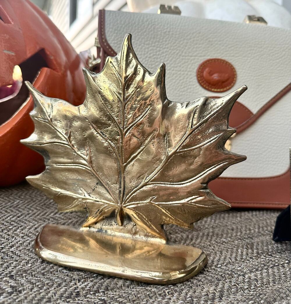 Solid Brass Leaf Bookend - Vintage Single book end Maple Leaf nature home decor